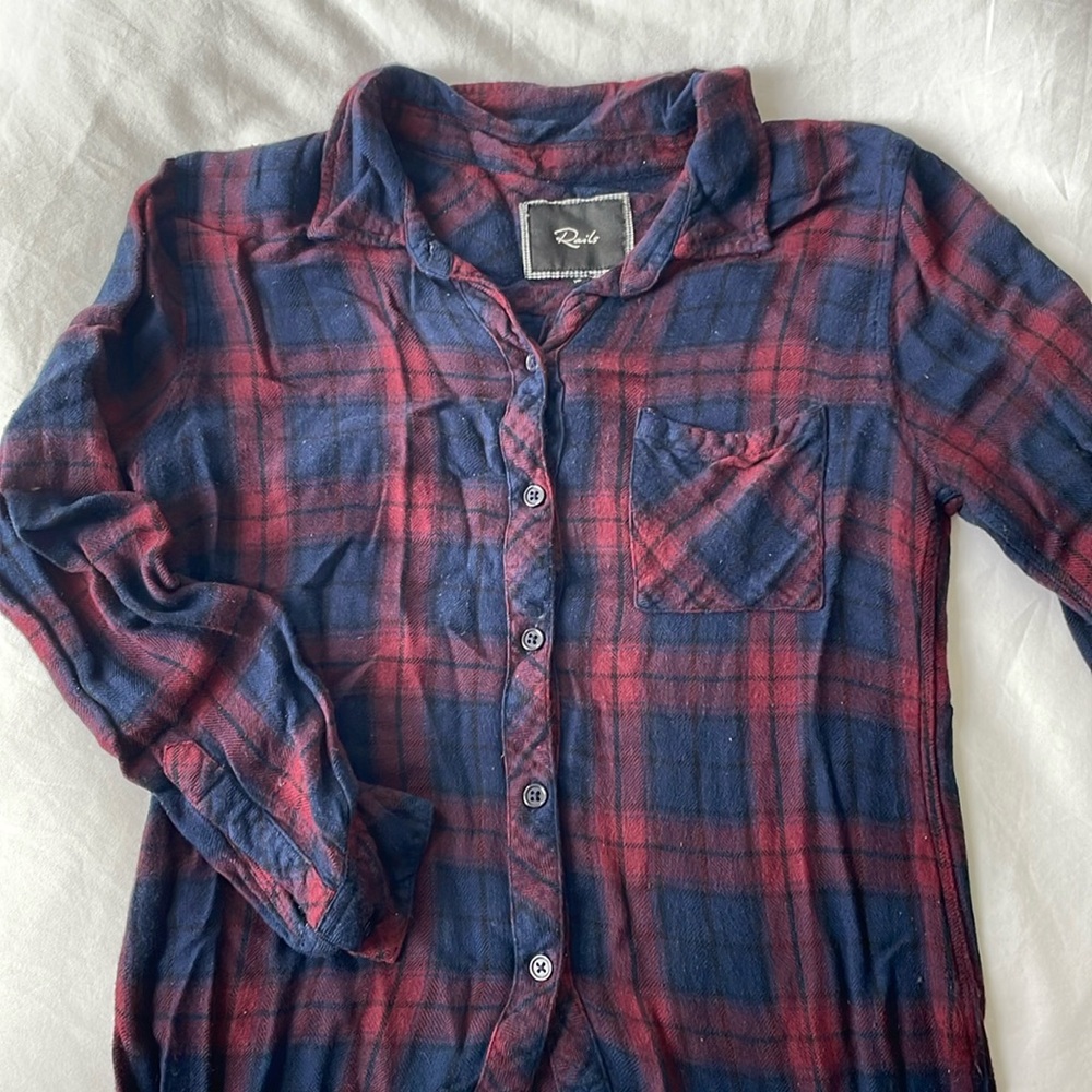 Rails plaid shirt, navy and burgundy, size XS